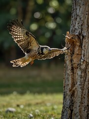 Bird of prey capturing a mouse.