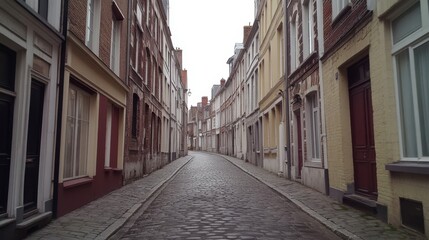 Obraz premium Cobblestone Street in Historic Town Surrounded by Classic Architecture