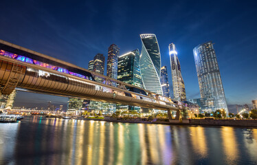 Scenic view of Moscow city at night, Russia