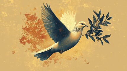 Fototapeta premium Artistic representation of a dove with olive branch against a textured background