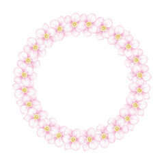 flowers. Round watercolor frame template on white background in pastel colors. Cute frame for invitations and congratulations