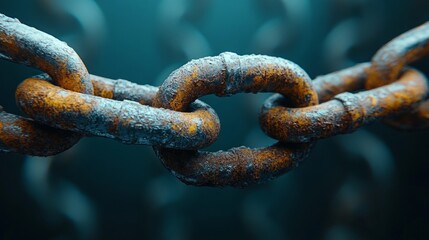 Fototapeta premium Rusty metal chain link underwater with corrosion and texture details