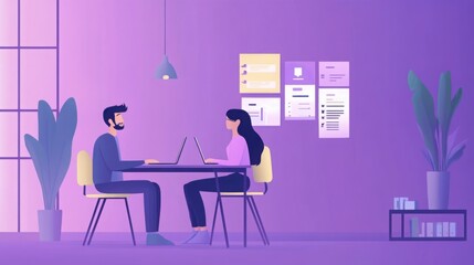 a manager and a new employee sitting at a desk reviewing a list of tasks on a laptop