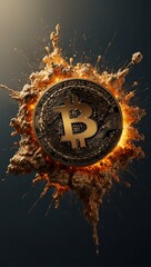 Bitcoin explosion illustration.