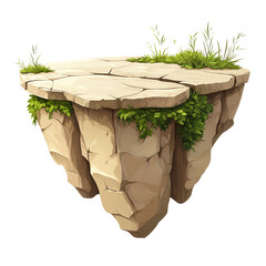 Floating rock platform with greenery and plants. PNG