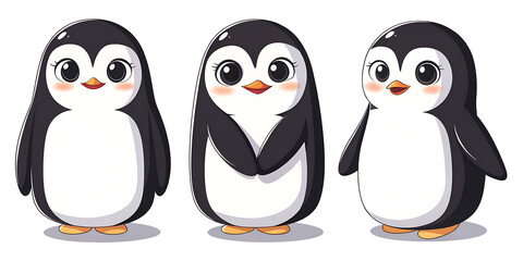 Fototapeta premium set of penguins clipart illustration, isolated on a white background.AI GENERATED