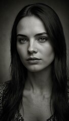 Black and white portrait of a woman.