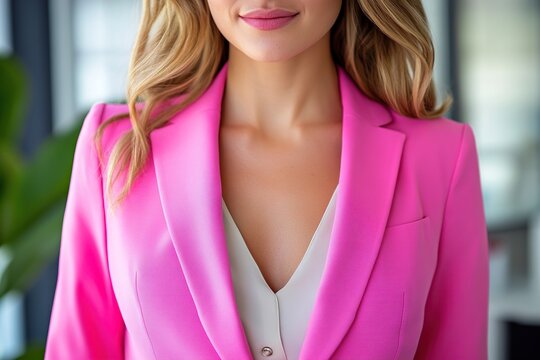 Charming businesswoman wearing in glamour pink suit