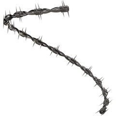 barbed wire 3D Chrome Rendering  isolated on Transparent 