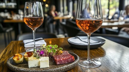 Elegant Dining Experience with Wine and Gourmet Charcuterie Plate