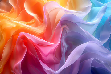 Obraz premium Vibrant and flowing abstract fabric waves in shades of orange, pink, and blue, evoking a sense of motion and tranquility.