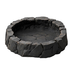 Round stone planter with cracked texture. PNG