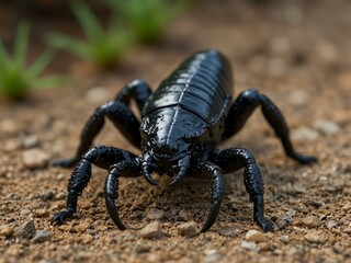 Black scorpion on the ground.