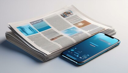 newspaper news update daily via mobile phone floating on white background events newsletter content communication email information web page digital online 3d render illustration