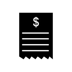 Banking transaction receipt black fill icon. Bill icon, Invoice symbol, Payment icon, Medical bill, Online shopping, Procurement expense, Money document file. Editable graphic resources.