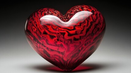 A stunning red glass heart reflecting light in mesmerizing patterns, creating a visual symbol of love and allure.