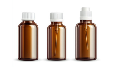 Set of  medicine bottles and aerosol cans isolated on white background.