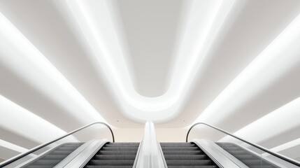 Obraz premium Modern shopping mall interior with futuristic escalator design