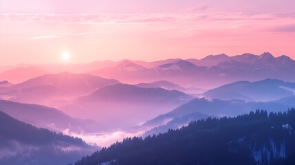 A serene mountain view at sunrise welcoming the New Year