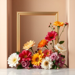 floral minimal frame on simple background