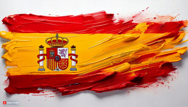 bandiera Spagna fatta con una pennellata di vernice su sfondo bianco iper realistica