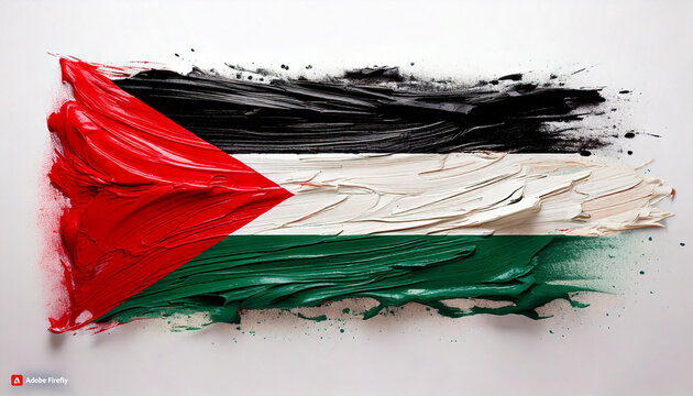 bandiera Palestina fatta con una pennellata di vernice su sfondo bianco iper realistica