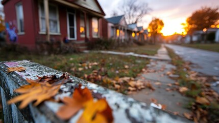 Obraz premium Colorful autumn leaves resting on a weathered fence, beautifully contrasting nature's vibrancy with the passage of time, evoking feelings of nostalgia and tranquility.