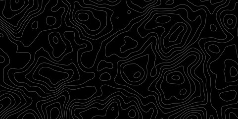 Abstract topography map with black background. Abstract Grey and white line geography map pattern line vector design.