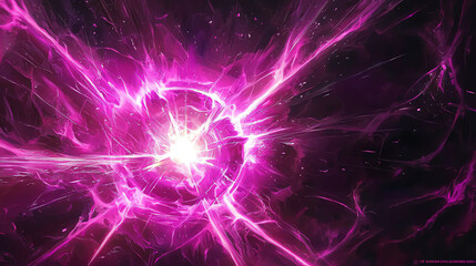 Obraz premium Energy burst radiates vibrant neon pink accents in a dark cosmic background