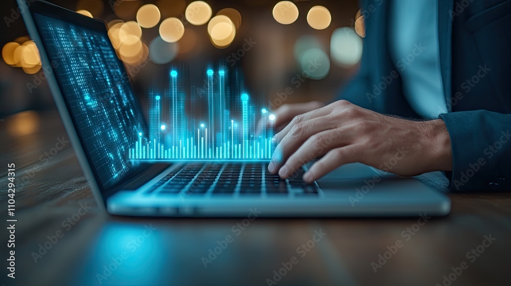 Aufkleber digital data analysis concept with computer and abstract graphics
