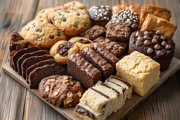 Fototapeta premium Assortment of delightful baked goods on rustic wooden surface