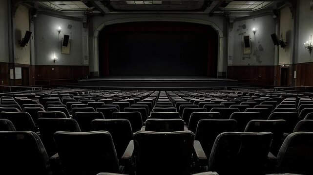 Empty cinema auditorium , empty area abandon cinema hall zoom in