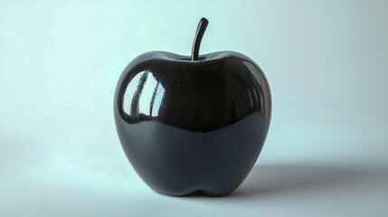 Shiny black apple on light background with subtle reflections