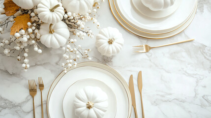 Elegant White Pumpkin Thanksgiving Table Setting