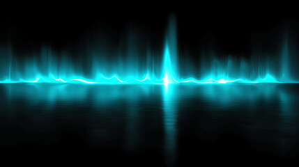 Glowing cyan pulse wave rippling gently over dark reflective surface at night