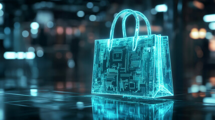 Futuristic Digital Shopping Bag  Online Retail  E commerce  Technology Concept