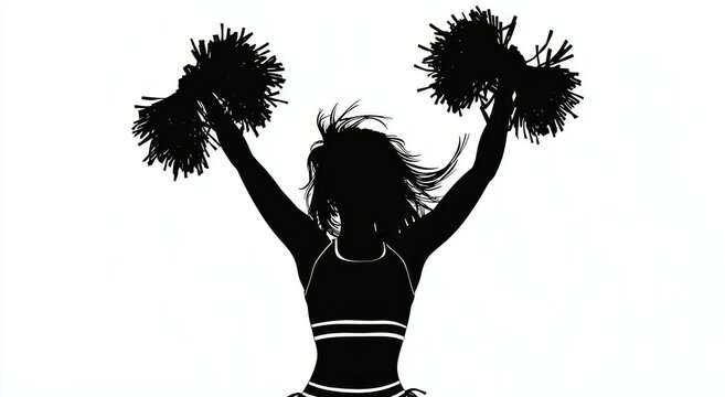 recommend clip art: Outline of a Cheerleader with Pom-Poms Against a White Background