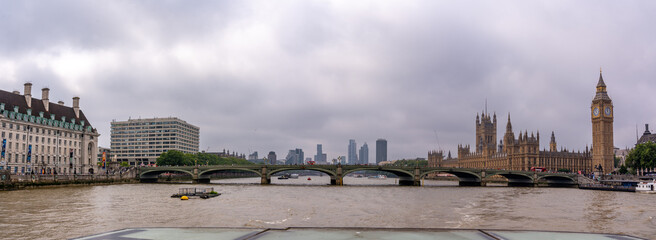 Panoramic View of the Westminster Bridge with Big Ben and skyline in the background