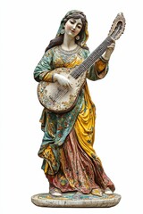 Fototapeta premium Ornate statue, woman playing colorful lute.