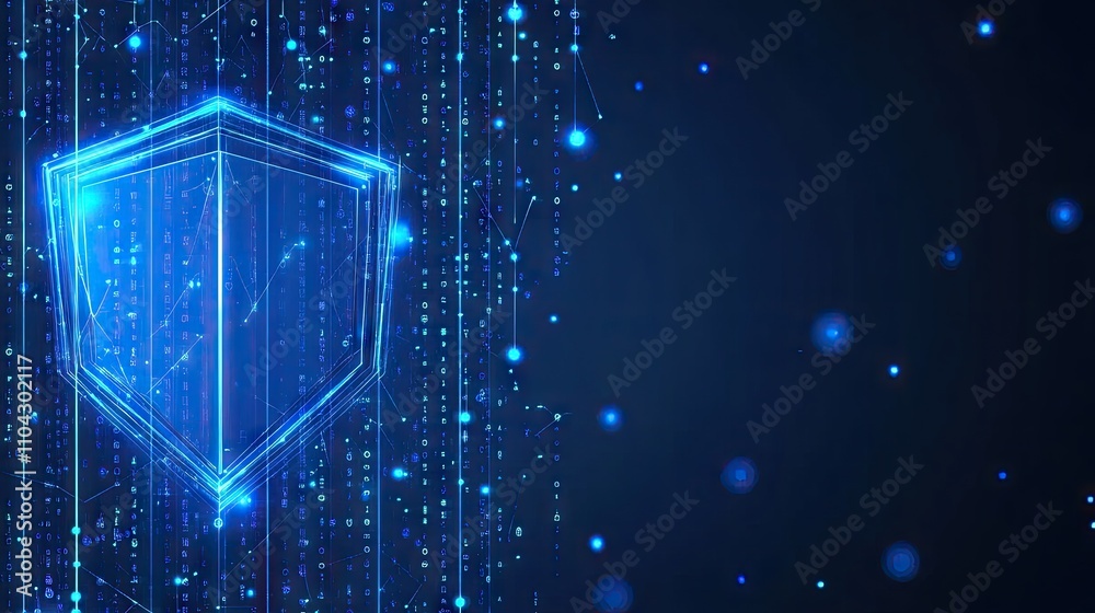 Poster digital shield with abstract data visualization for security concepts