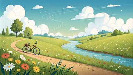 Obraz premium Mountain biking summer trails with a colorful riverside