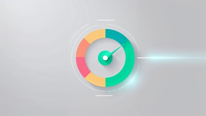Colorful speedometer gauge on light background with copy space