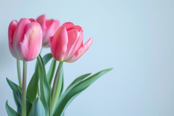 Obraz premium Spring seasonal flowers pink tulips on a plain white background close up