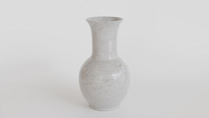 Simple white, tall and slender ceramic vase with minimalist design. An elegant and timeless piece, perfect for decorating any environment with a touch of sophistication. 3d illustration.