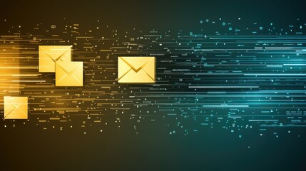 Digital Email Concept with Golden Envelopes on Abstract Background