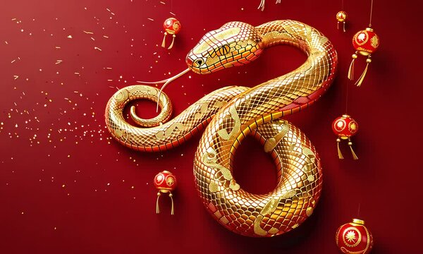 Chinese New Year, year of the snake. Chinese snake on a red background, with copy space	