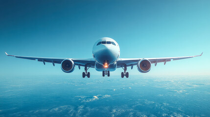 Obraz premium Commercial airplane flying above ocean on a clear day