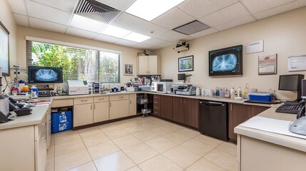 Modern Medical Laboratory with Equipment and X-ray Images Displayed