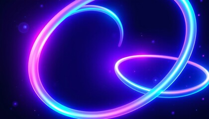 Fototapeta premium Infinity loop suspended in mid-air. The loop should glow with vibrant neon colors electric blue, purple, and pink and have a semi-transparent, glassy texture. Light trails should follow the loop.