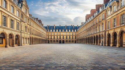 Obraz premium Historic Architecture and Empty Square in French City at Sunrise